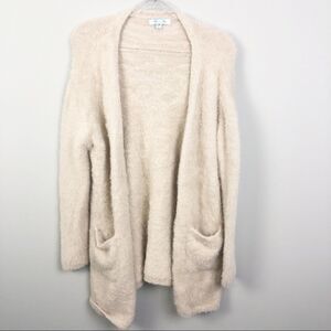 SHE + SKY | Beige Fuzzy Plush Open Front Cardigan Sweater Women’s Size S/M
